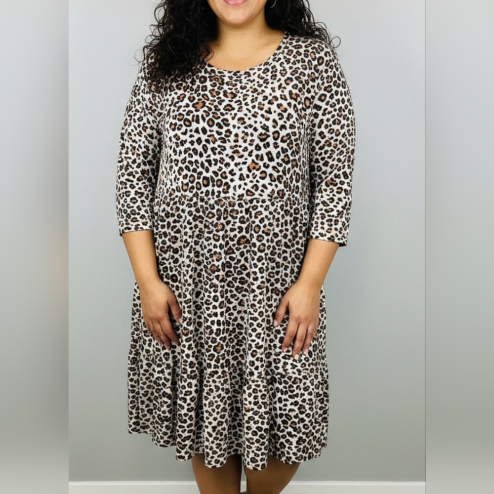 Leopard Print Swing Dress - Neutral Brown Pattern